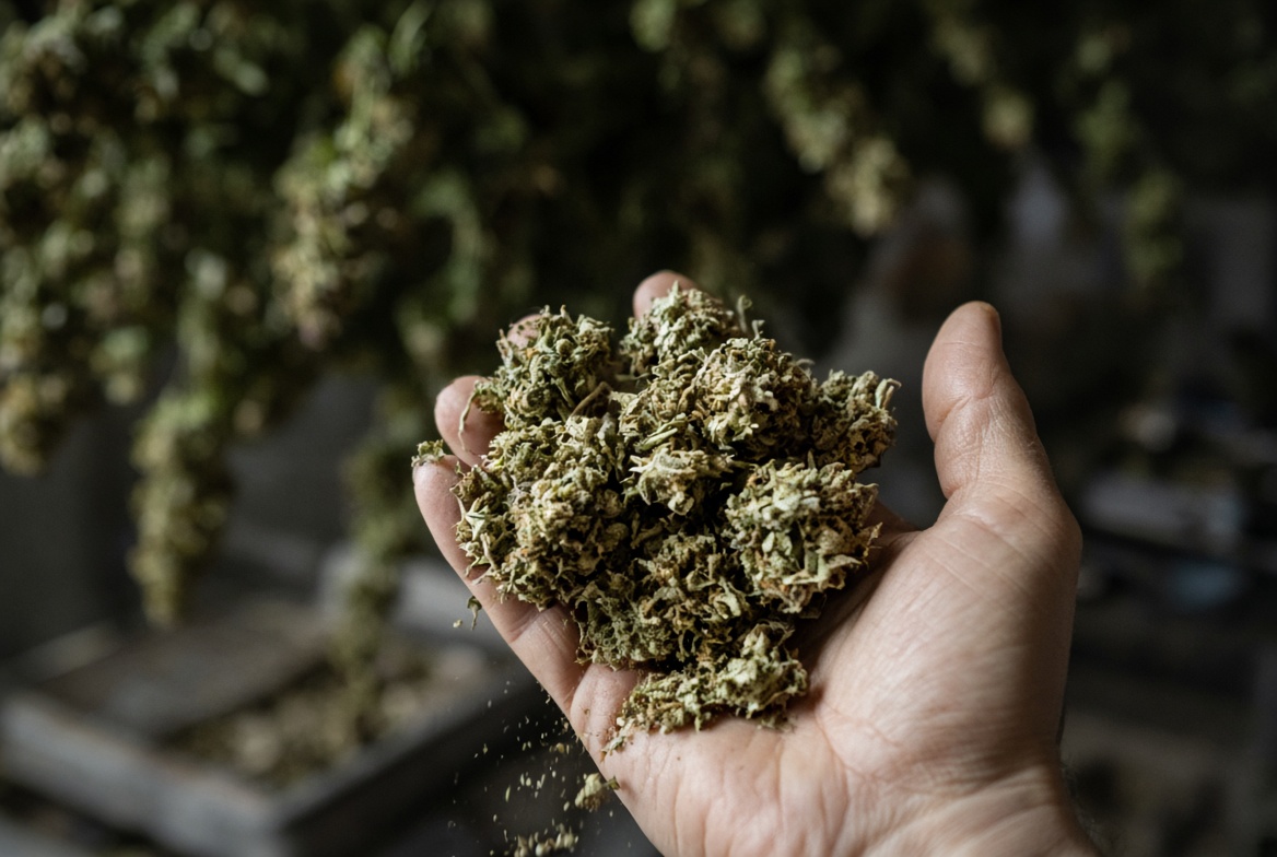 Rijpe cannabistoppen vlak voor de oogst
